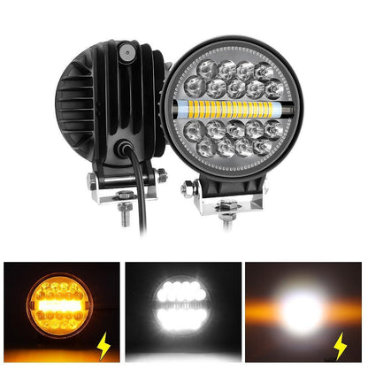 Кръгъл 4” (10см) LED халоген с комбинирана светлина - бяла + оранжева блиц светлина, 45W 12V/24V