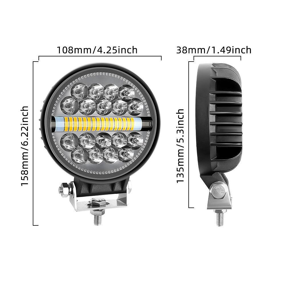 Кръгъл 4” (10см) LED халоген с комбинирана светлина - бяла + оранжева блиц светлина, 45W 12V/24V