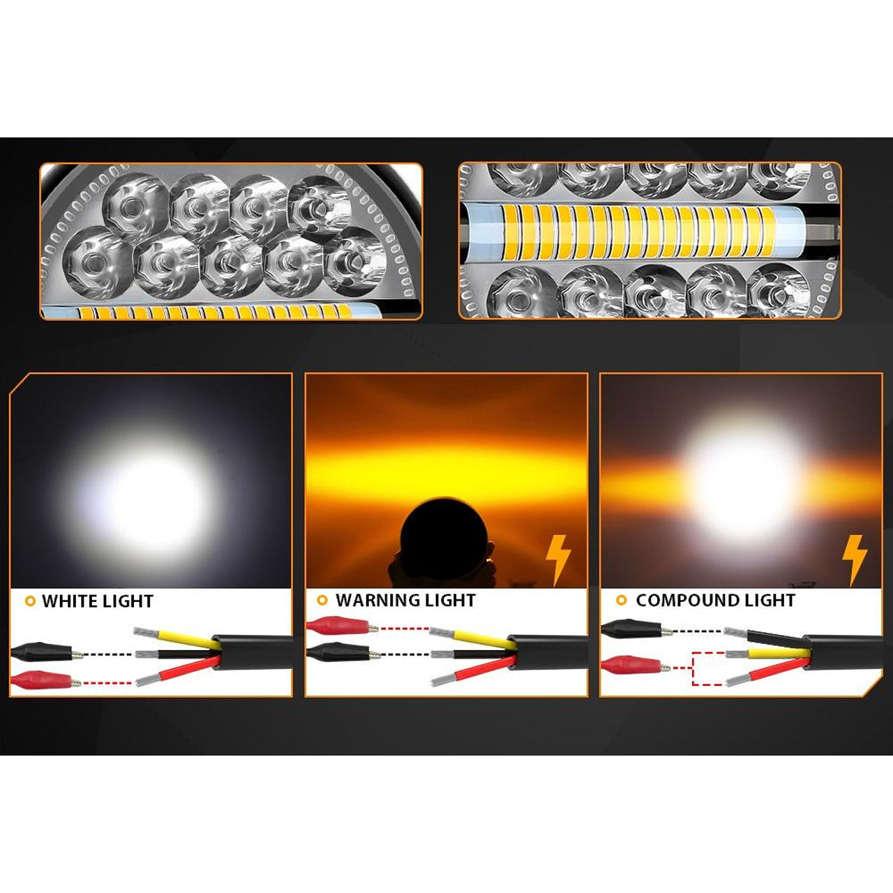 Кръгъл 4” (10см) LED халоген с комбинирана светлина - бяла + оранжева блиц светлина, 45W 12V/24V