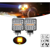 Комплект 2бр квадратен 4” (10см) LED халоген с комбинирана светлина - бяла + оранжева блиц светлина, 45W 12V/24V