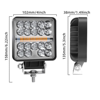 Комплект 2бр квадратен 4” (10см) LED халоген с комбинирана светлина - бяла + оранжева блиц светлина, 45W 12V/24V