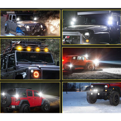 Комплект 2бр квадратен 4” (10см) LED халоген с комбинирана светлина - бяла + оранжева блиц светлина, 45W 12V/24V