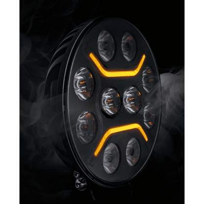 1бр Универсален LED + DRL Фар, бял+оранжев габарит Ø230 мм 12V/24V