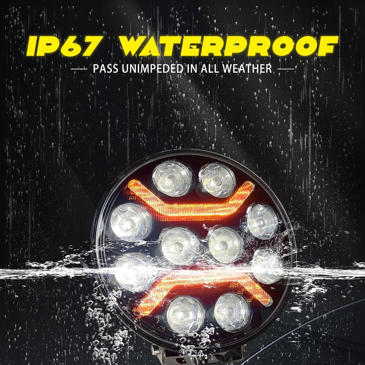 1бр Универсален LED + DRL Фар, бял+оранжев габарит Ø230 мм 12V/24V