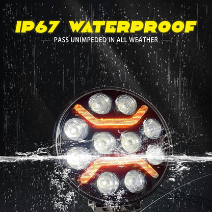 1бр Универсален LED + DRL Фар, бял+оранжев габарит Ø230 мм 12V/24V