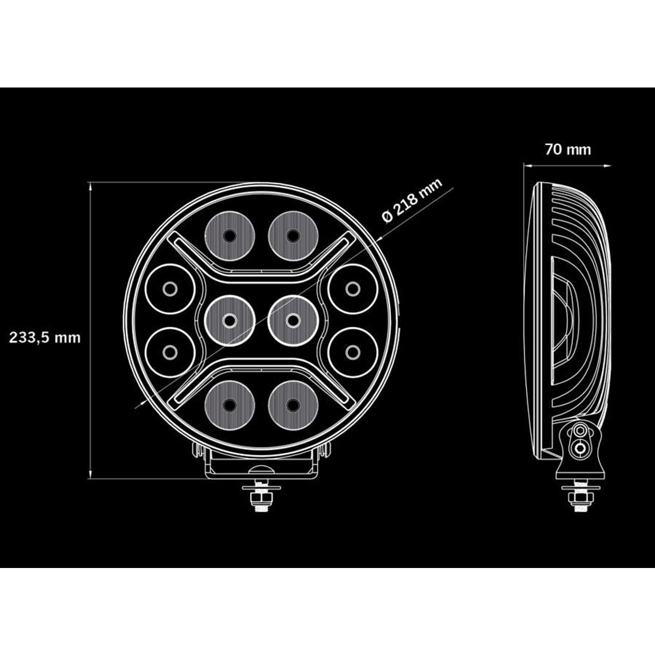 1бр Универсален LED + DRL Фар, бял+оранжев габарит Ø230 мм 12V/24V