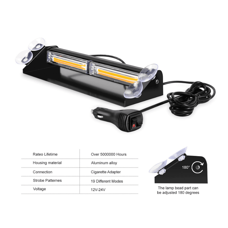 30см LED Аварийна жълта сигнална лампа - блиц, маяк, авариен LED бар със стойка, За пътна помощ, платформа 12-24V