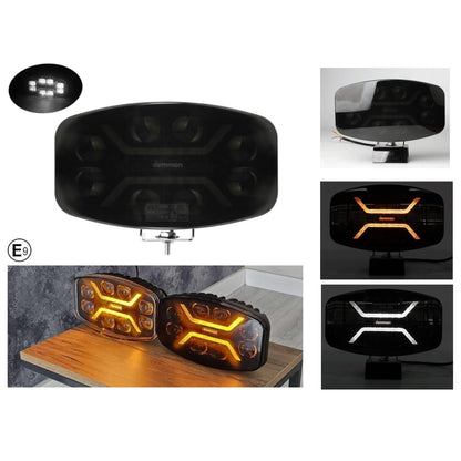 1бр LED правоъгълен фар 12V/24V 48W, бяло-жълто с черно стъкло, 245x139.4x90 mm E-mark E9