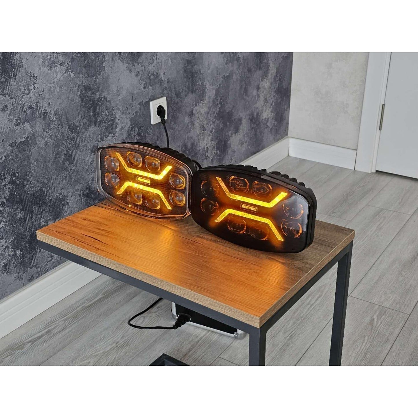 1бр LED правоъгълен фар 12V/24V 48W, бяло-жълто с черно стъкло, 245x139.4x90 mm E-mark E9