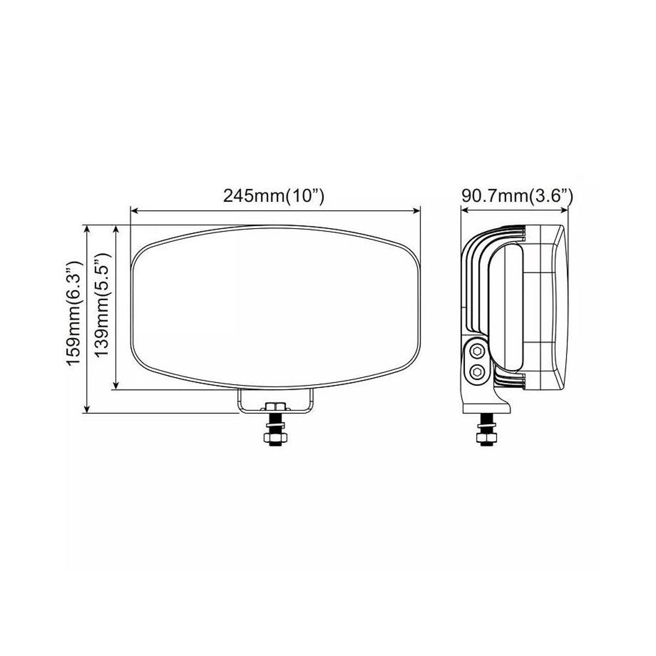 1бр LED правоъгълен фар 12V/24V 48W, бяло-жълто с черно стъкло, 245x139.4x90 mm E-mark E9