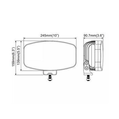 1бр LED правоъгълен фар 12V/24V 48W, бяло-жълто с черно стъкло, 245x139.4x90 mm E-mark E9