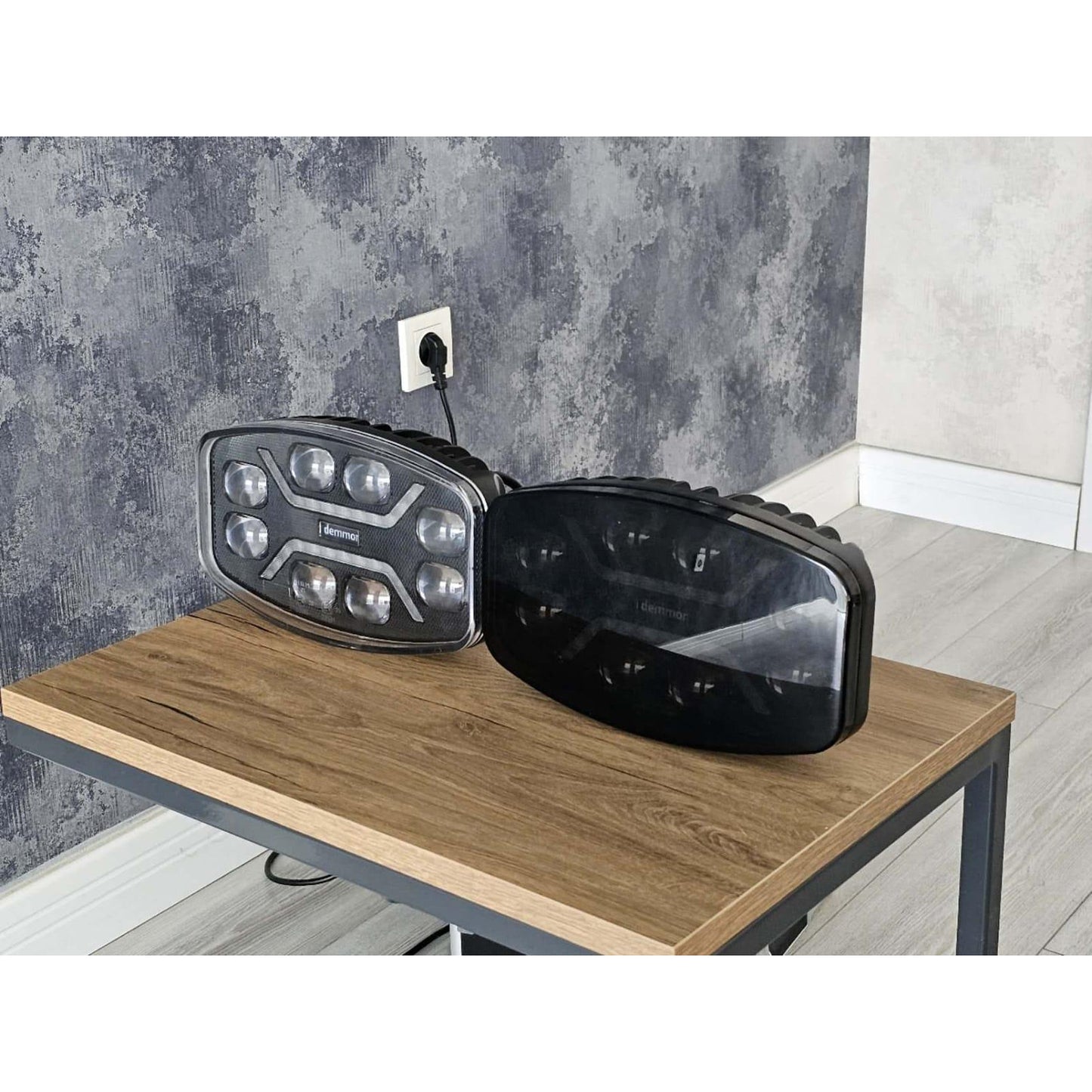 1бр LED правоъгълен фар 12V/24V 48W, бяло-жълто с черно стъкло, 245x139.4x90 mm E-mark E9