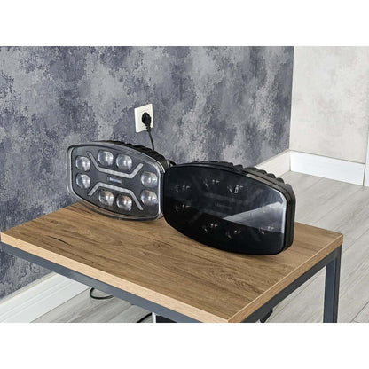 1бр LED правоъгълен фар 12V/24V 48W, бяло-жълто с черно стъкло, 245x139.4x90 mm E-mark E9