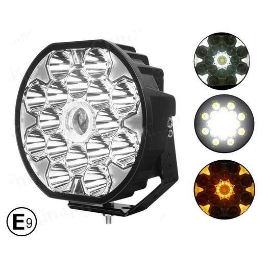 1бр LED фар с дълга бяла светлина + бяла и жълта габаритна 80W 9100lm 12V/24V E-Mark Е9