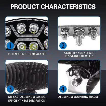 1бр LED правоъгълен фар 12V-24V 90W бяло-жълта светлина