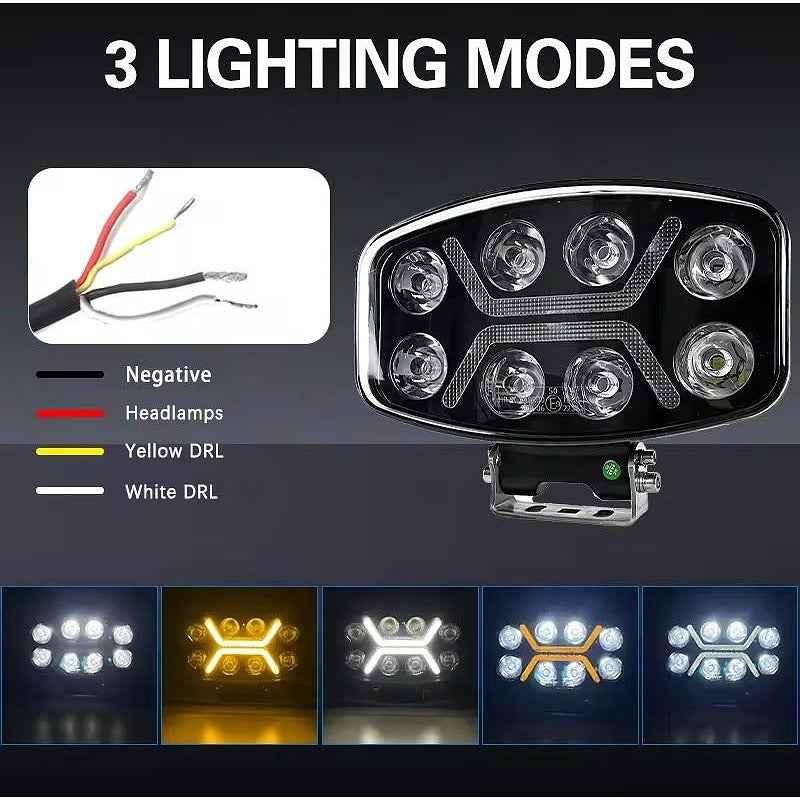 1бр LED правоъгълен фар 12V-24V 90W бяло-жълта светлина