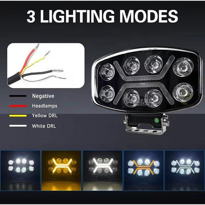 1бр LED правоъгълен фар 12V-24V 90W бяло-жълта светлина