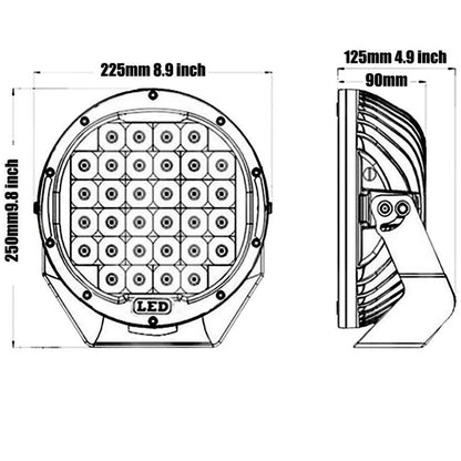 ЛЕД прожектор 9" (225мм) 185W 12V/24V, тип "пита", лъч до 250м
