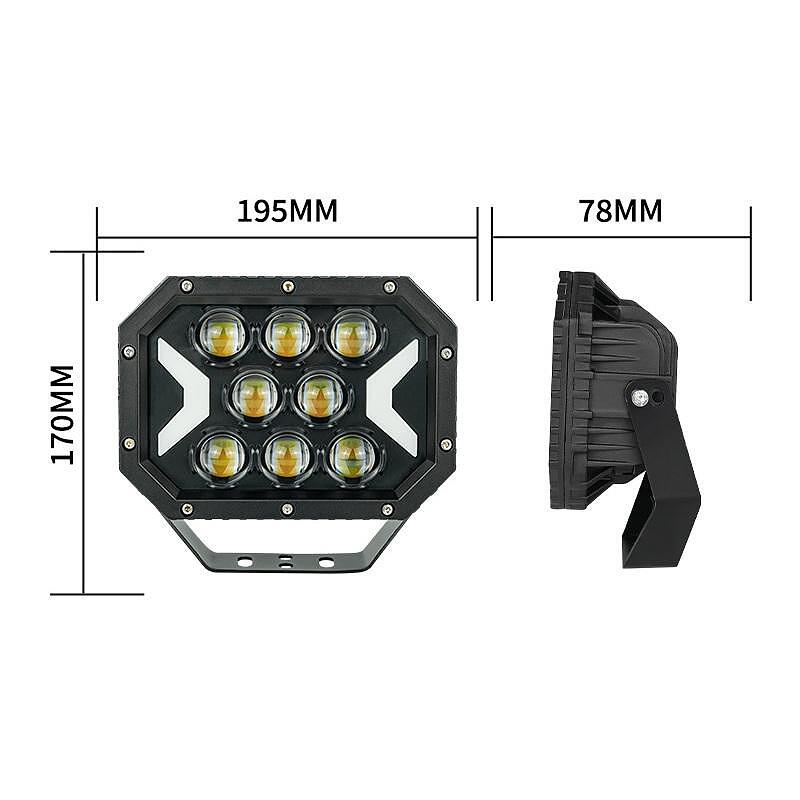 LED работен фар 195мм 80W 12V/24V – бяла и жълта светлина, IP67