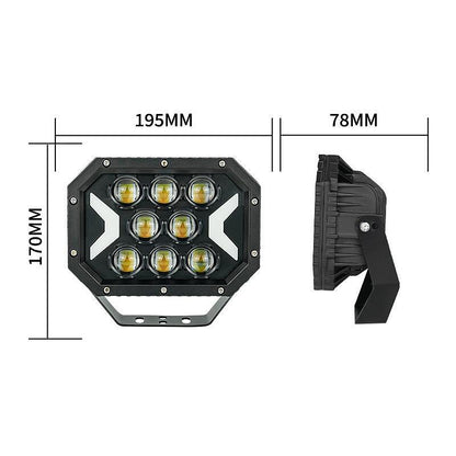 LED работен фар 195мм 80W 12V/24V – бяла и жълта светлина, IP67