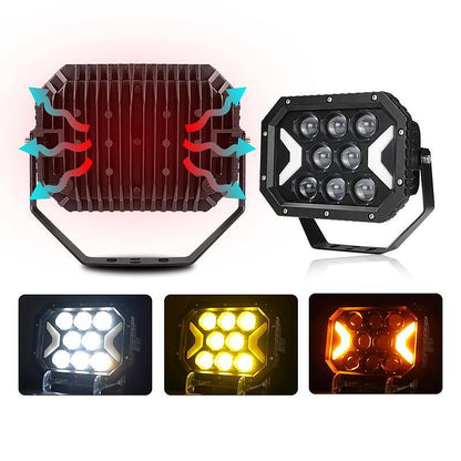 LED работен фар 195мм 80W 12V/24V – бяла и жълта светлина, IP67