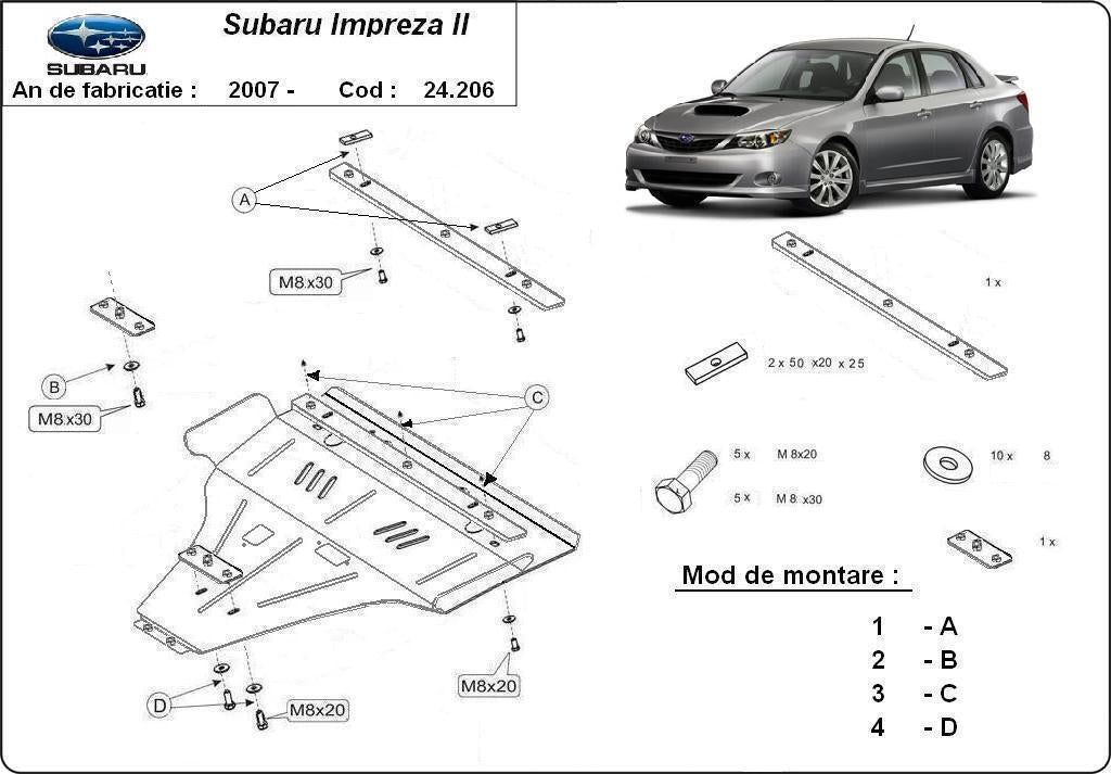Метална кора под двигател и скоростна кутия - бензин SUBARU IMPREZA III от 2007 до 2011