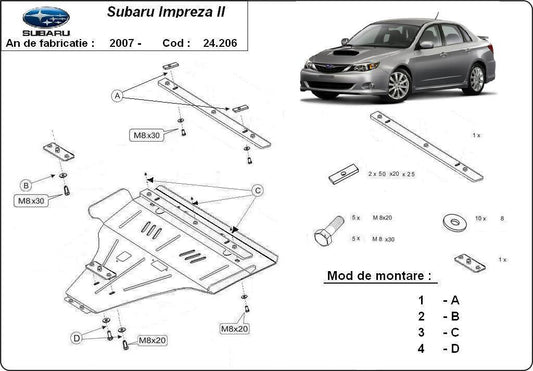 Метална кора под двигател и скоростна кутия - бензин SUBARU IMPREZA III от 2007 до 2011