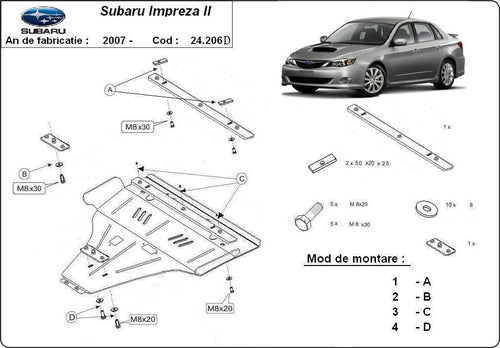 Метална кора под двигател и скоростна кутия - дизел SUBARU IMPREZA III от 2007 до 2011