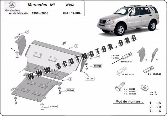 Метална кора под двигател и скоростна кутия MERCEDES ML (W163) от 1997 до 2005