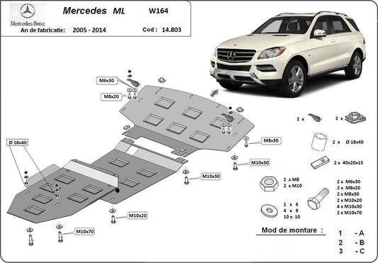 Метална кора под двигател и скоростна кутия MERCEDES ML (W164) от 2005 до 2010