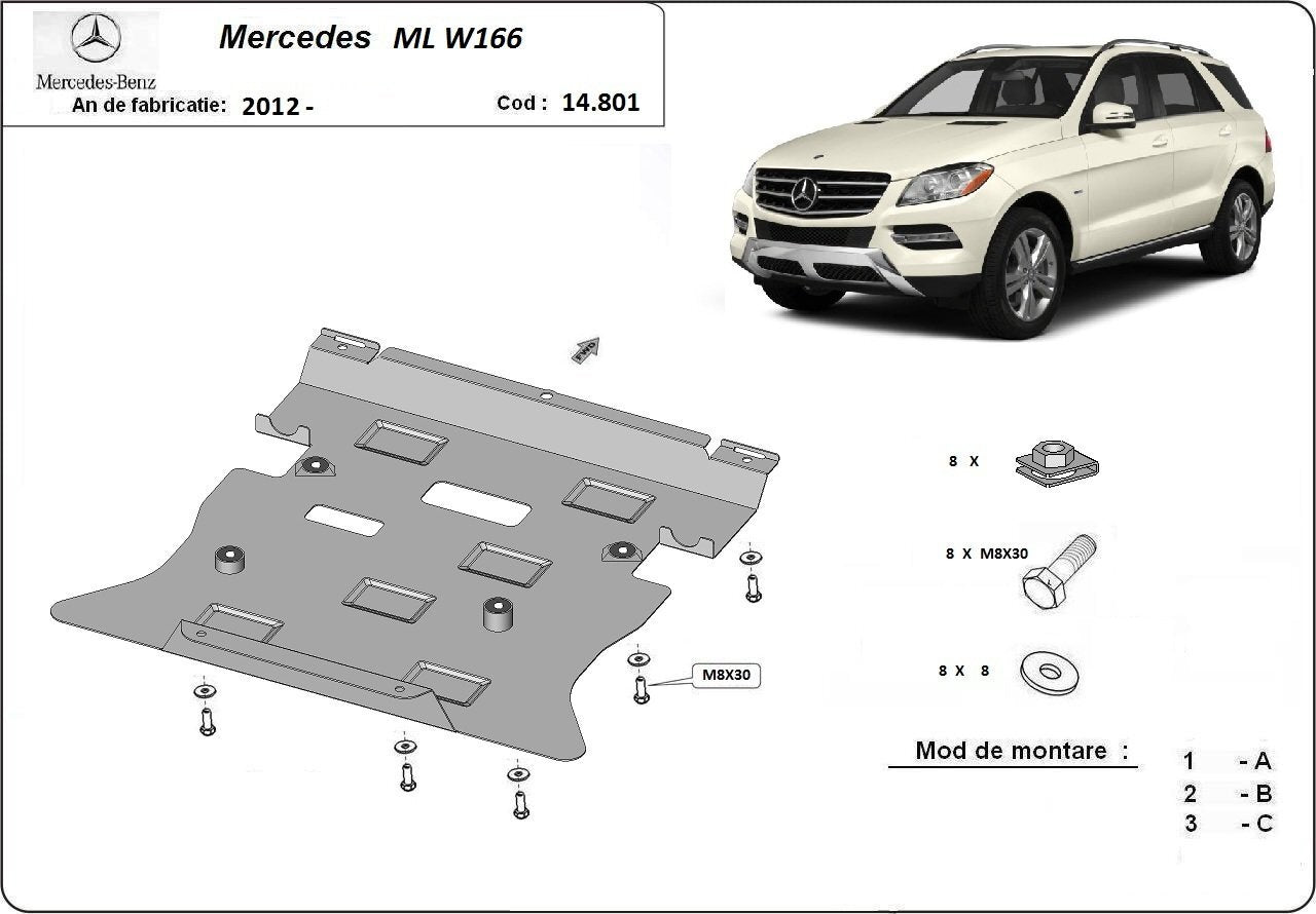 Метална кора под двигател и скоростна кутия MERCEDES ML (W166) от 2012
