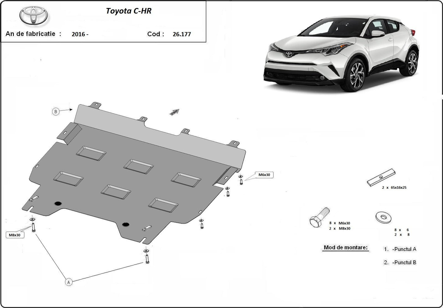 Метална кора под двигател и скоростна кутия TOYOTA C-HR от 2016