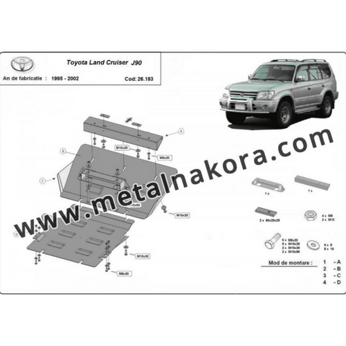 Метална кора под двигател, радиатор и предна броня за Toyota Land Cruiser J90 1995-2002г