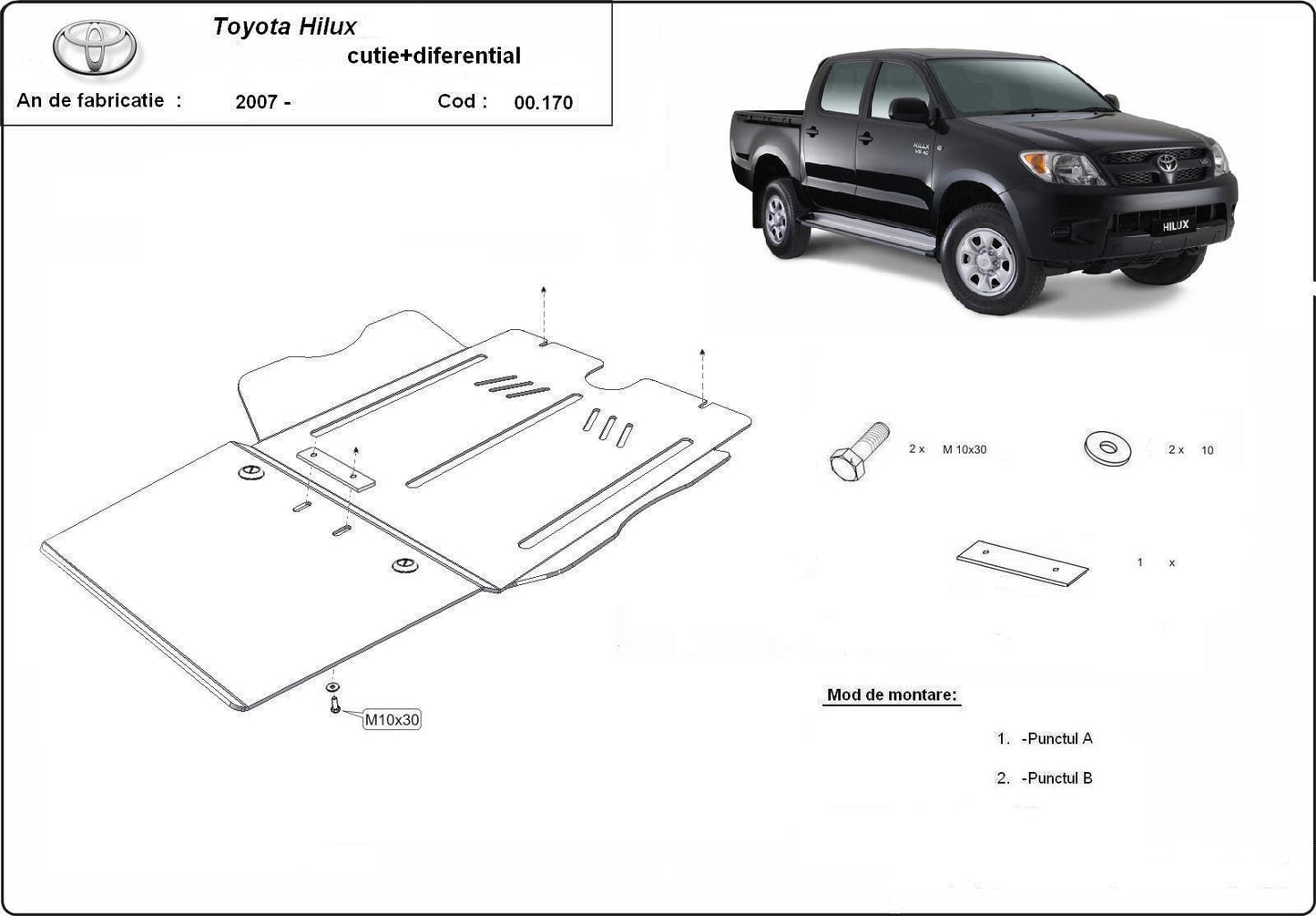 Метална кора под скоростна кутия и диференциал след 2007 TOYOTA HILUX от 2005 (N70)