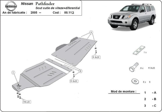 Метална кора под скоростната кутия и диференциал NISSAN PATHFINDER (R51) от 2005 до 2012