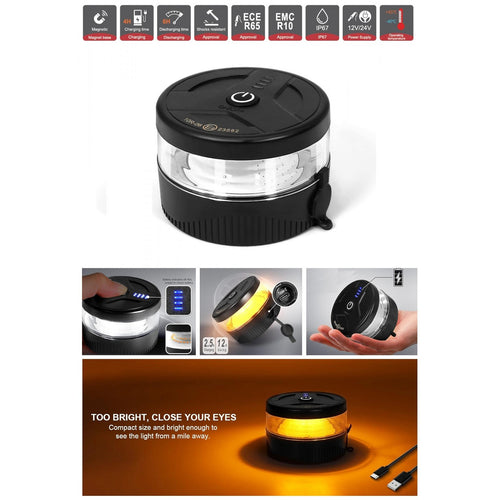 Мини Wireless /безжична/ LED аварийна лампа тип буркан с презареждаща се батерия, с магнит, 12V - 24V за пътна помощ, платформа, агро техника и др.