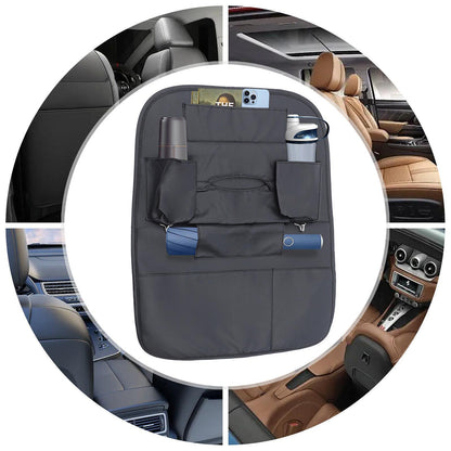 Мултифункционален органайзер за задната част на предна седалка със 7 джоба от черна еко кожа