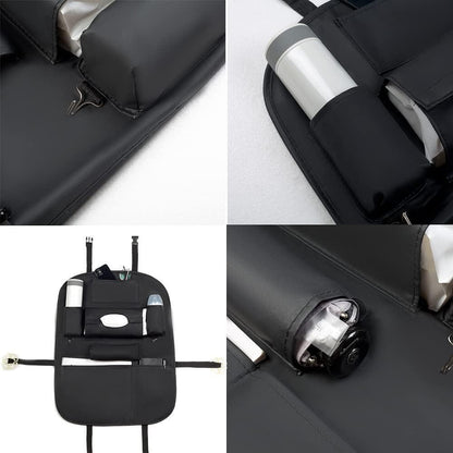 Мултифункционален органайзер за задната част на предна седалка със 7 джоба от черна еко кожа