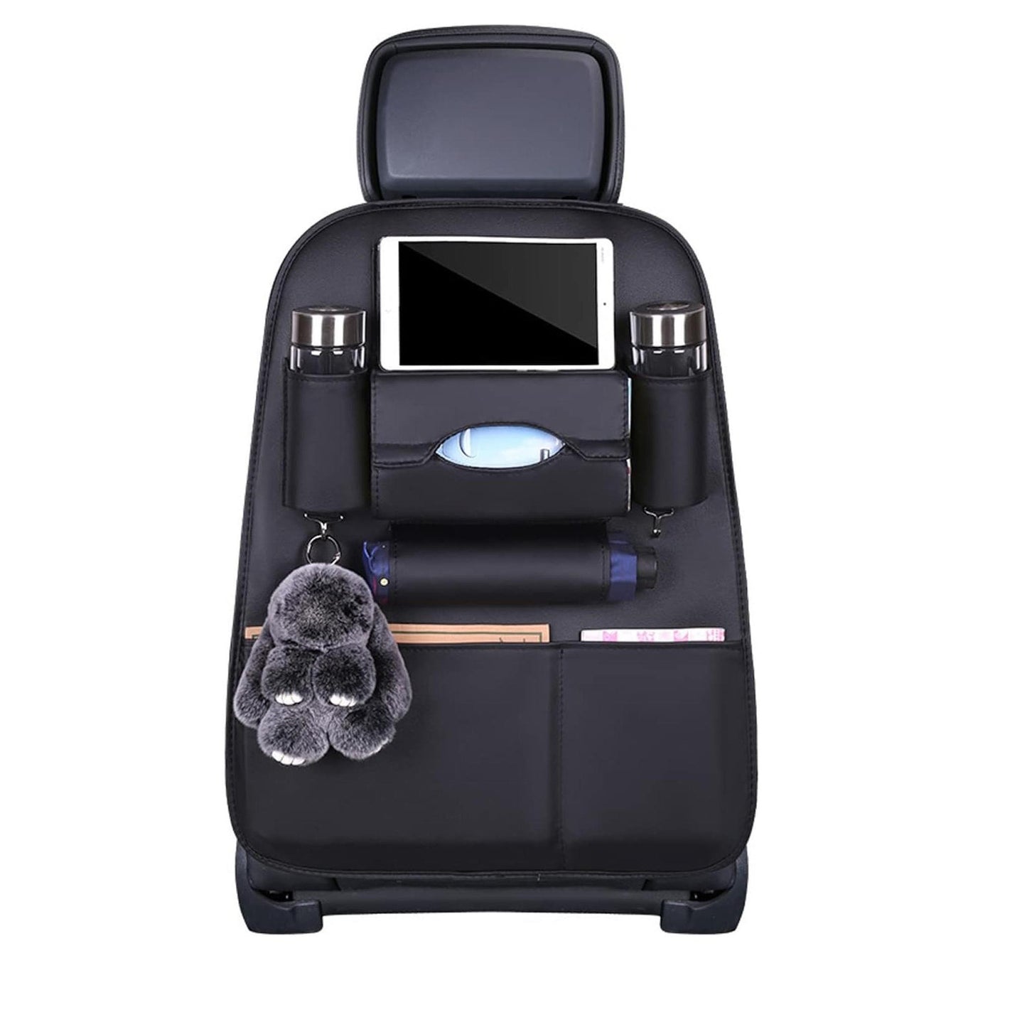Мултифункционален органайзер за задната част на предна седалка със 7 джоба от черна еко кожа