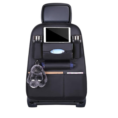 Мултифункционален органайзер за задната част на предна седалка със 7 джоба от черна еко кожа