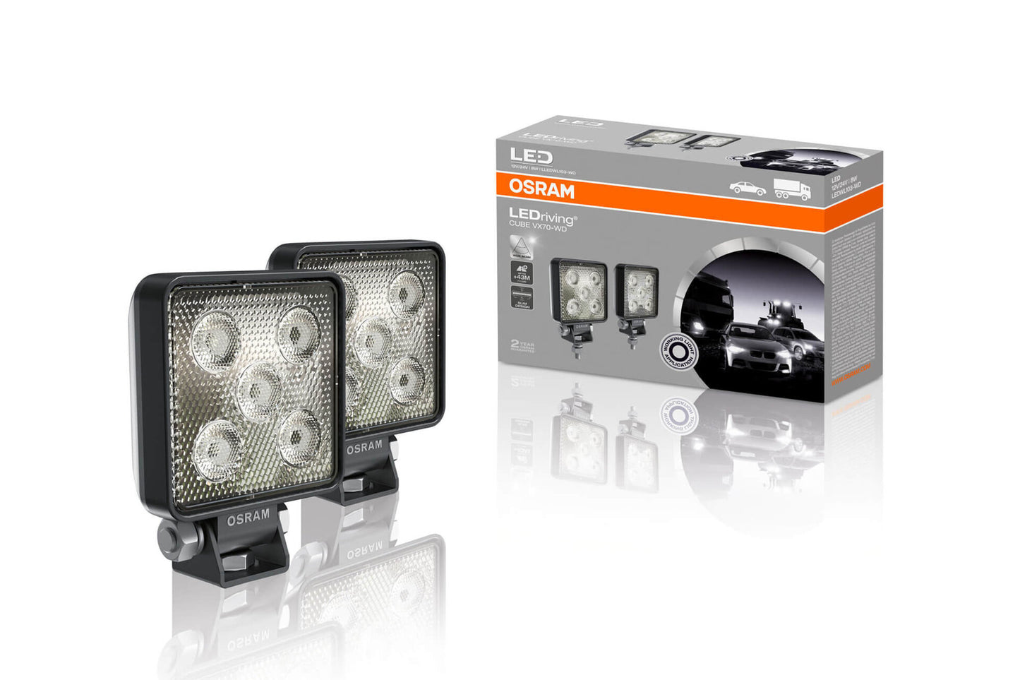 OSRAM Комплект квадратни работни LED халогени CUBE VX70-WD 24W 97x73x31mm лед