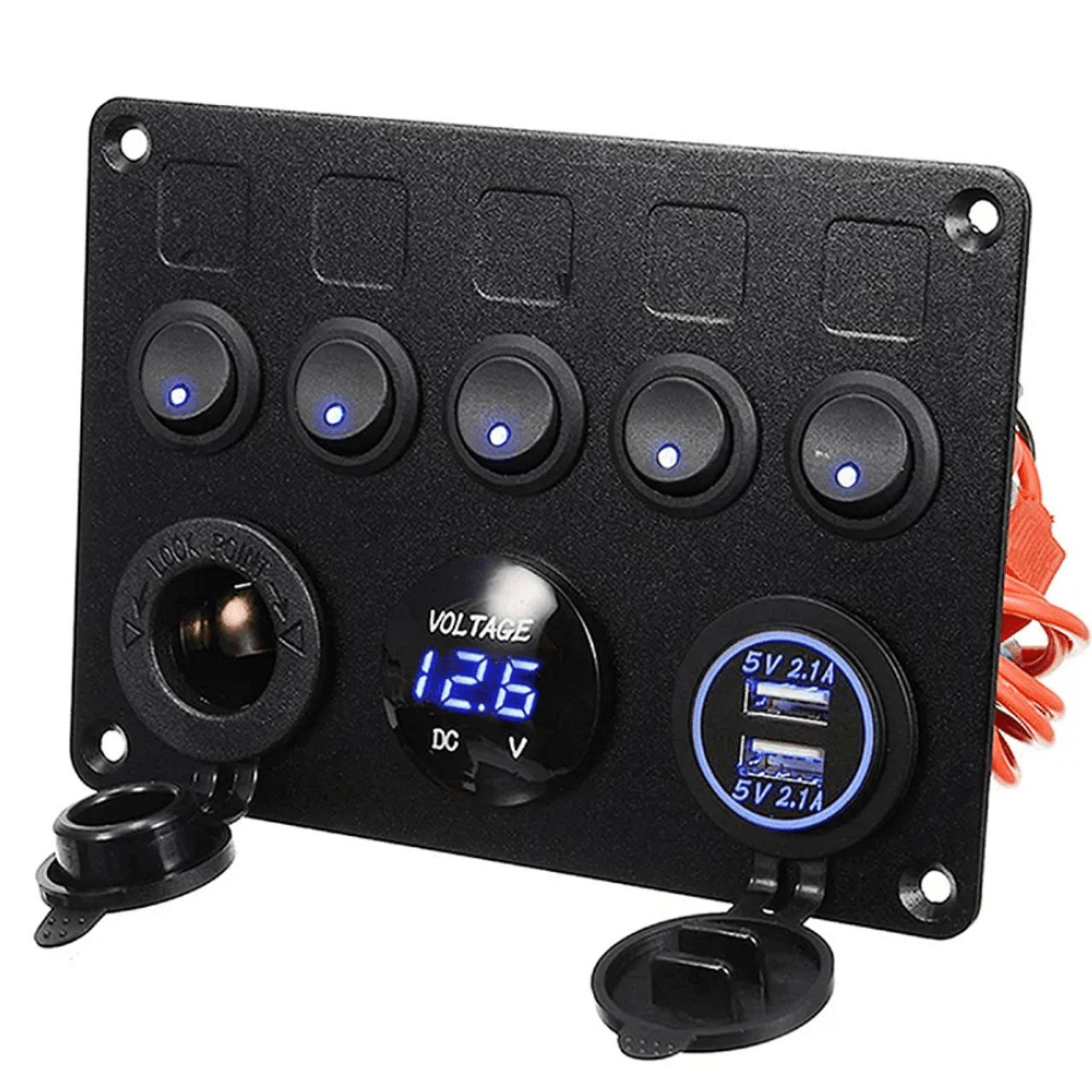 Панел с 5 бутона, 2x USB, 12V изход и волтметър - универсален