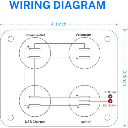 Панел за вграждане с 1 бутон ON/OFF, 2бр. USB, VOLT-метър и 12V изход