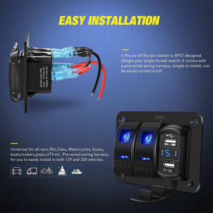 Панел за вграждане с 2 бутон ON/OFF + 2бр. USB за зареждане
