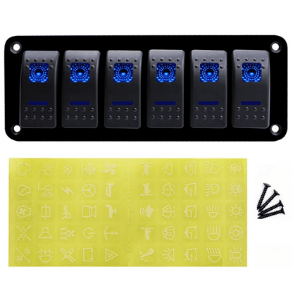 Панел/табло с 6 бутона ON/OFF - универсални, за LED светлини, бар, фарове, лебедки и допълнително оборудване за вграждане 12V - 24V