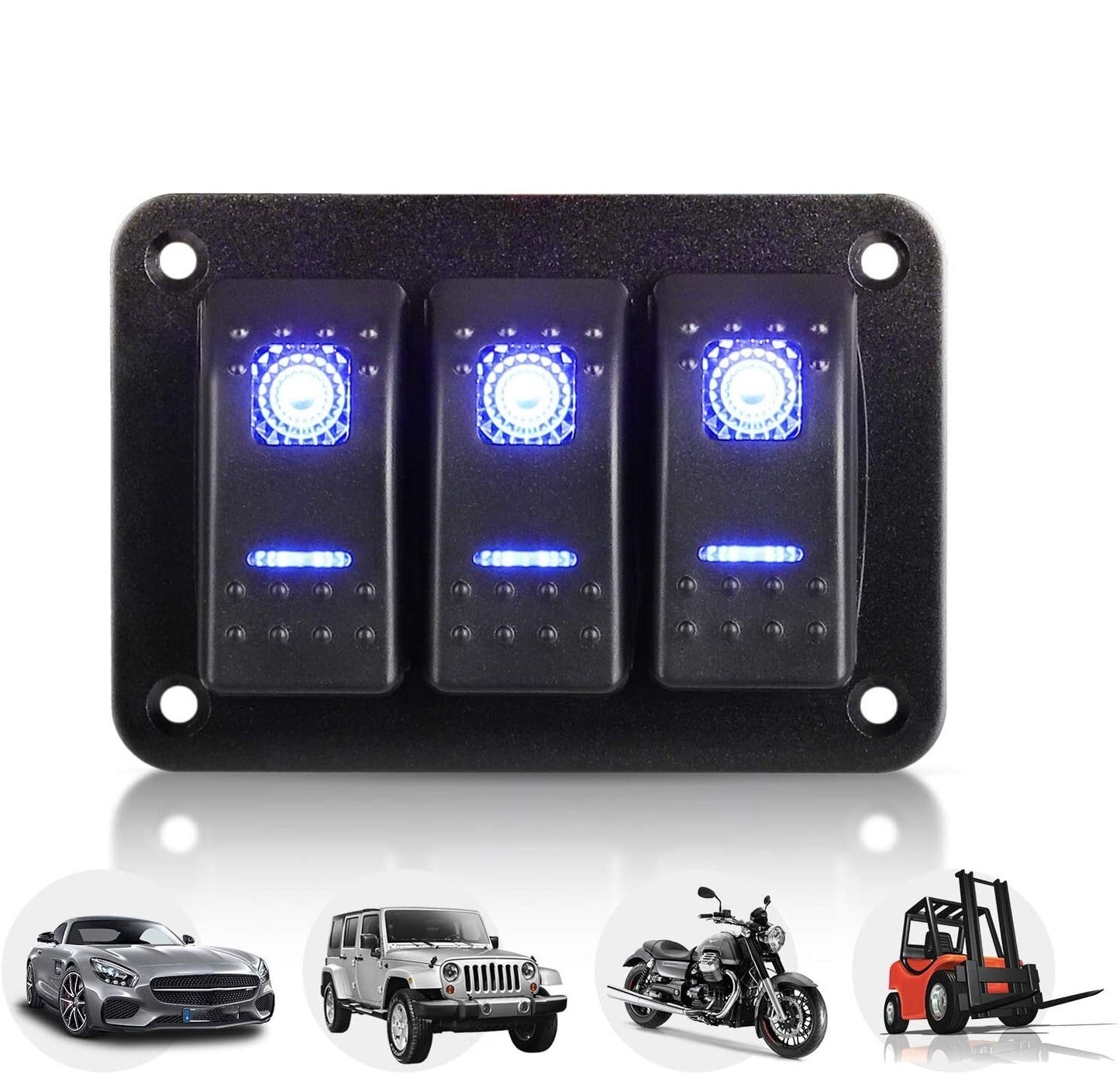 Панел/табло с 3 бутона ON/OFF - универсални, за LED светлини, бар, фарове, лебедки и допълнително оборудване за вграждане 12V - 24V