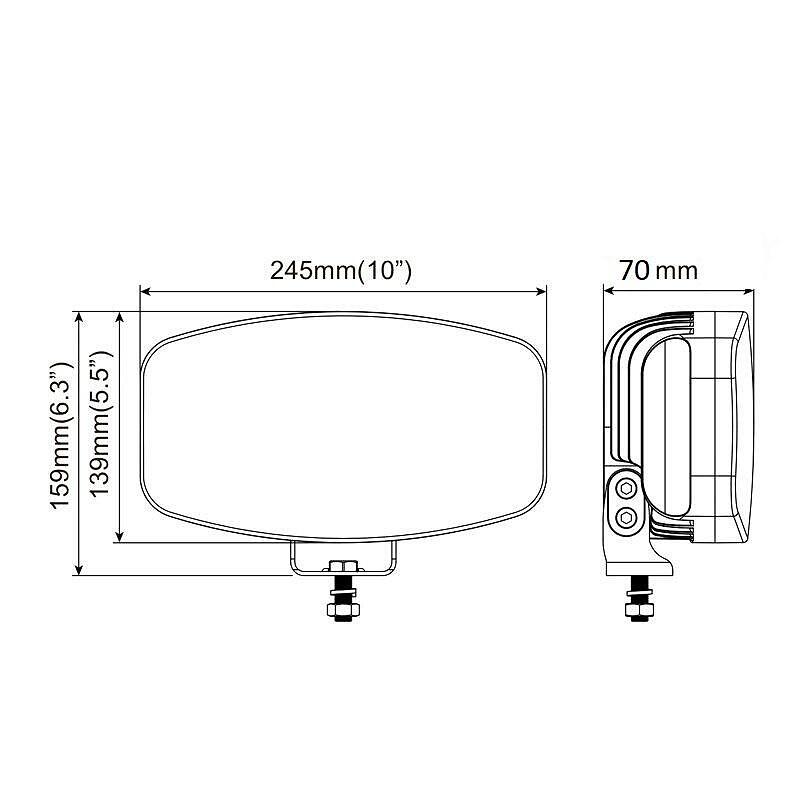 Правоъгълен мощен LED фар с 3 режима - основна, габаритна бяла и габаритна оранжева светлина