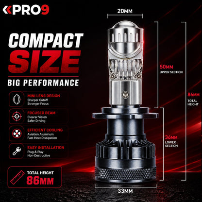 LED крушки PRO9 H7 с лупи 80W 6000K 10000lm 12-24V