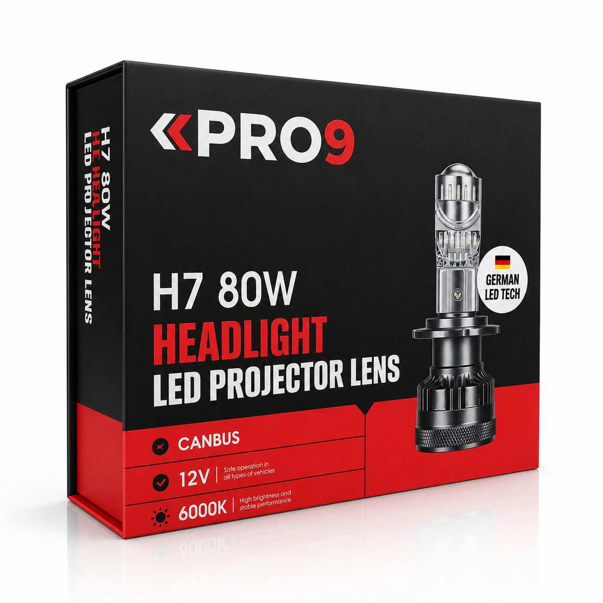 LED крушки PRO9 H7 с лупи 80W 6000K 10000lm 12-24V