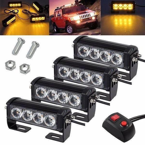 Сет 4бр LED аварийни лампи с контролер, Жълта блиц светлина 12V/24V